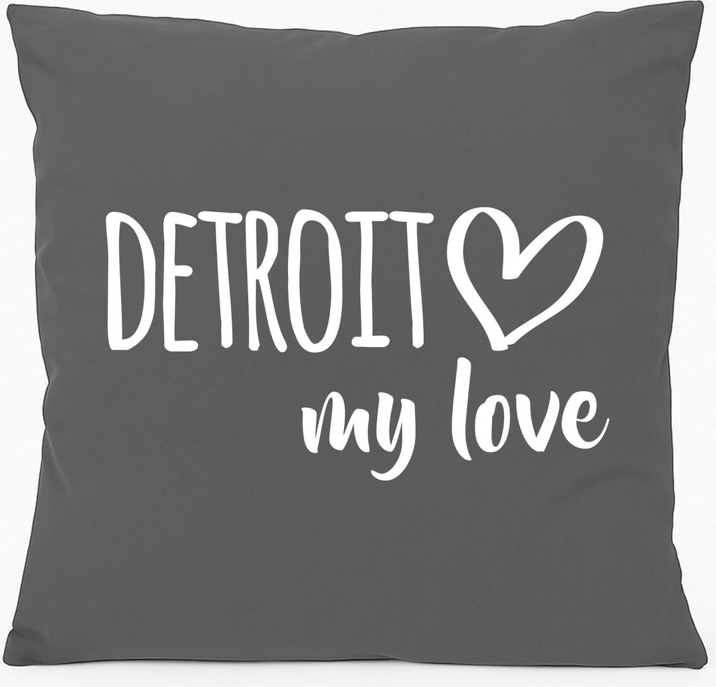 Huuraa Kissen Detroit my love 40x40cm mit Füllung Steel Grey Baumwolle Dekokissen Geschenkidee