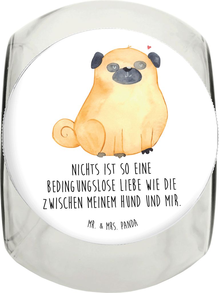 Mr. & Mrs. Panda Dose Mops XL 2000ml - Weiß - Geschenk, Knuffig, Keksdose, Sprüche, leckerlidose, Hund, glasbehälter, Liebe, Vorratsglas, Vorrat...