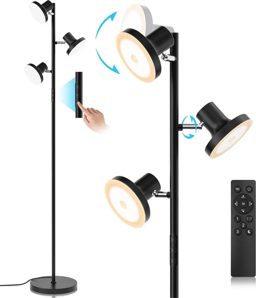 Lampadaire Moderne LED avec 3 Lumières Orientables pour Bureau et Chambre