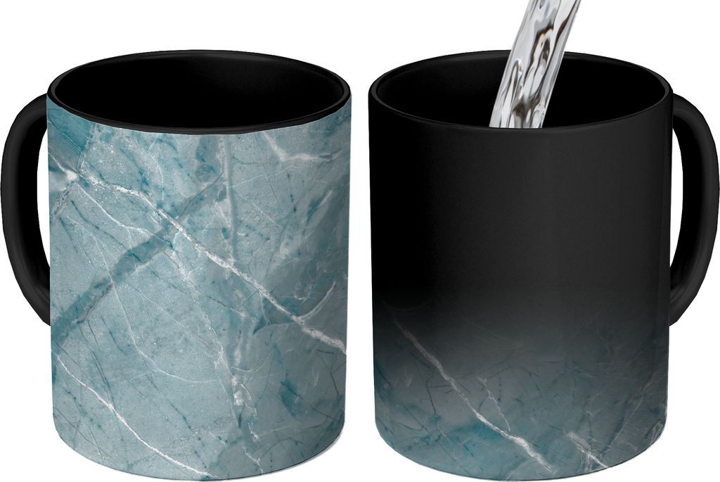MuchoWow Zauber Tasse Zaubertasse Magic Kristall - Weiß - Granit - Blau 350 ml Farbwechsel Becher Geschenk Geschenkidee - Magic-Tasse - Fototass...