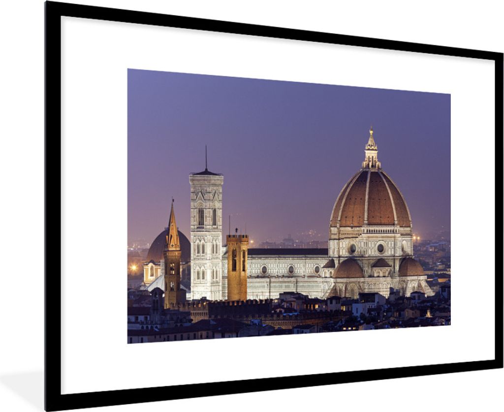 MuchoWow Gerahmtes Poster Florenz - Kuppel - Lila 90x60 cm - Poster mit Schwarzem Bilderrahmen Wandposter Rahmen Foto Bilder - Wanddekoration - F...