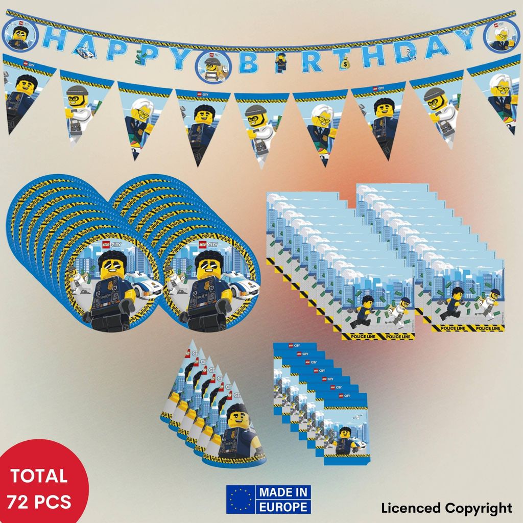 72-tlg. Lego City Party Set für Kindergeburtstag Produktbild 