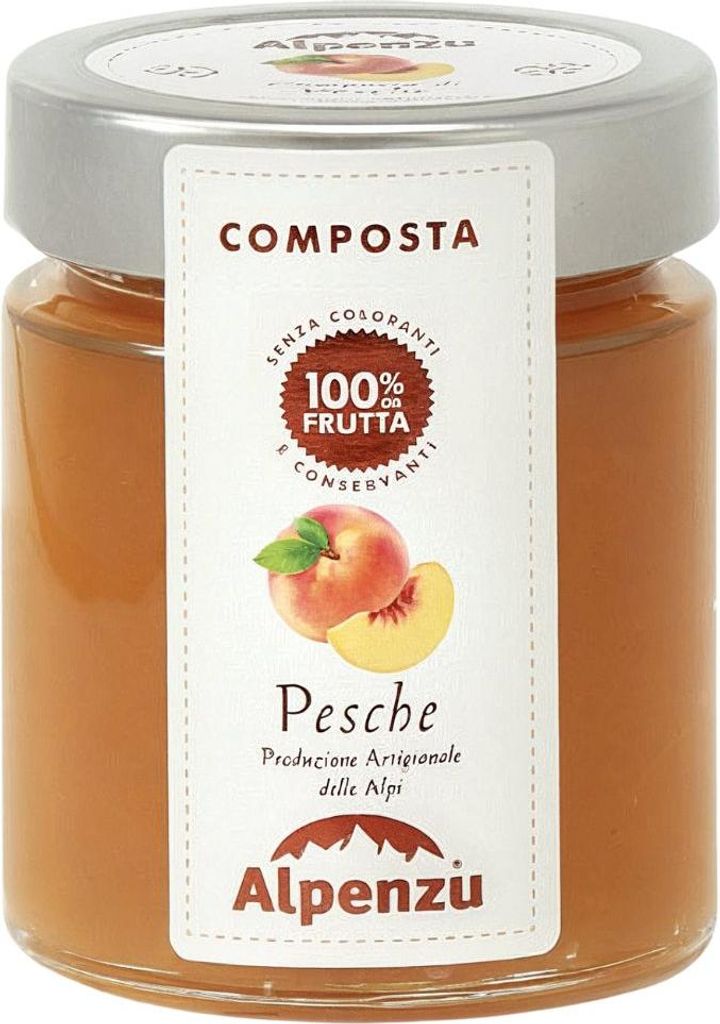Composta di Pesche 100 % da Frutta, Pfirsich-Fruchtaufstrich aus 100% Frucht, 150 g, Alpenzu