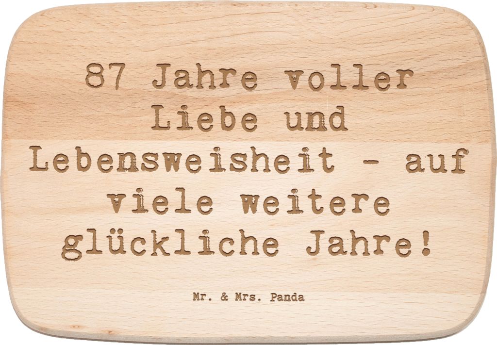 Mr. & Mrs. Panda Schneidebrett Holz Spruch 87. Geburtstag Liebe - Transparent - Geschenk, besondere Geschenke 87 Jahre, Frühstücksbrett, Küchenb...