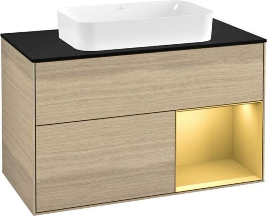 V&B Waschtischunterschrank Wandbeleuchtung Finion 100, Pl bla m, Reg re gol m, Oa ven