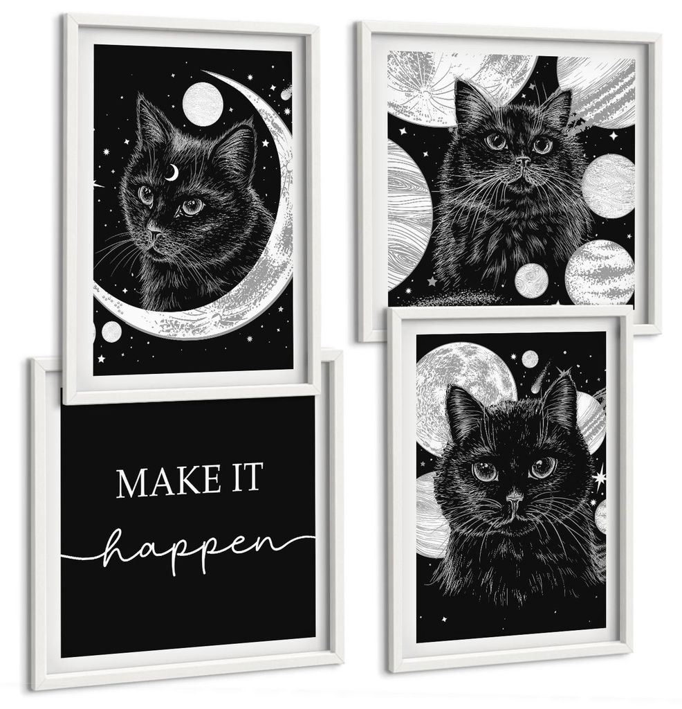 Bilder Set 4-teilig im weißen Rahmen – Wandbilder 4 Stück – gerahmte Poster für Wohnzimmer, Schlafzimmer und Flur – 50x50 cm - 40x60 cm ...