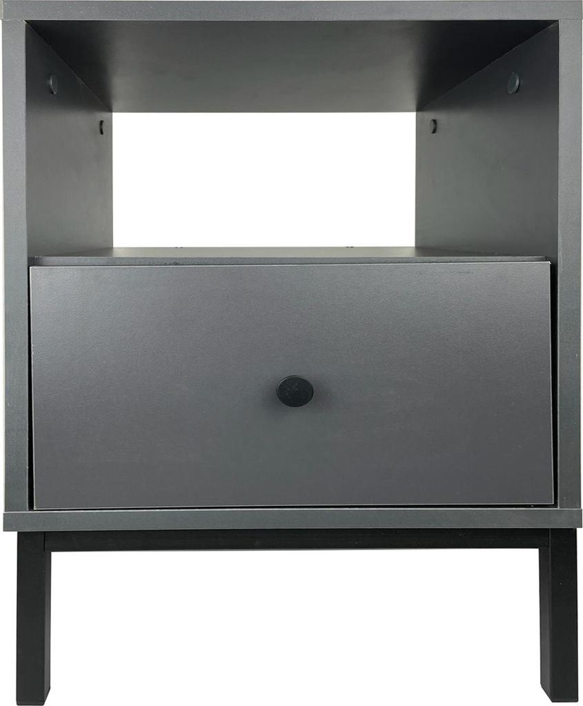 Nachttisch, graphit mit schwarzen Metallbeinen, mit Schublade 58x40x40, Lofoten, moderner Stil REVE anthrazit