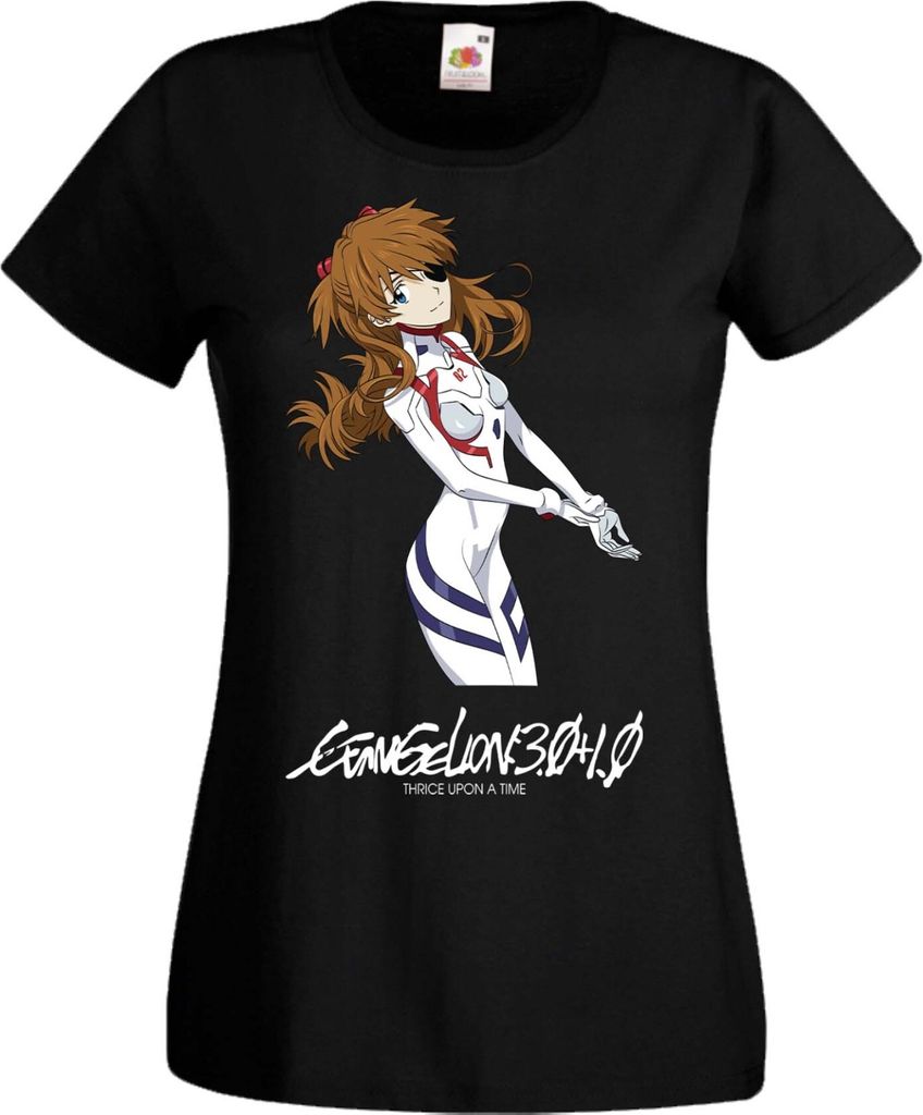 Damen T-Shirt Manga Anime Evangelion Asuka Langley Soryu Evangelion Asuka, Lady XL / Schwarz