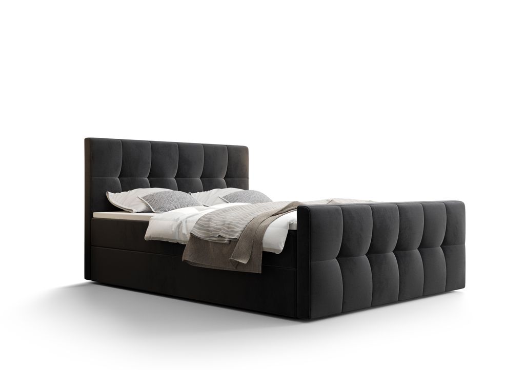 Polsterbett Acaya, A: 180 cm x 200 cm, Farbe: Monolith97 (Grau), Bett mit Stauraum, Doppelbett, Bett 180x200cm, Bett mit Matratze