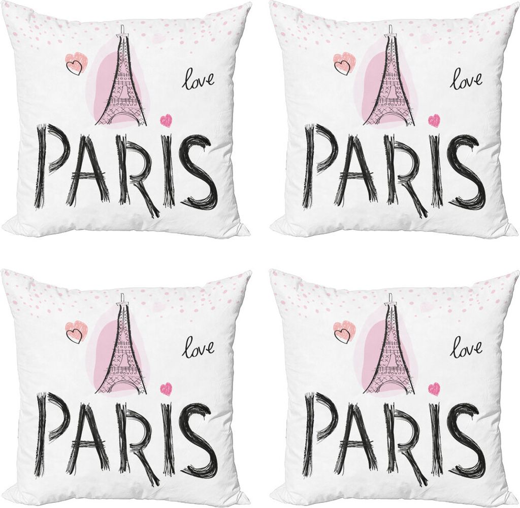ABAKUHAUS Eiffelturm Kissenbezug Set (4 Stück), Sketchy Hand Drawn, Moderner Doppelseitiger Digitaldruck, 50 cm x 50 cm, Baby Pink Dunkelgrau
