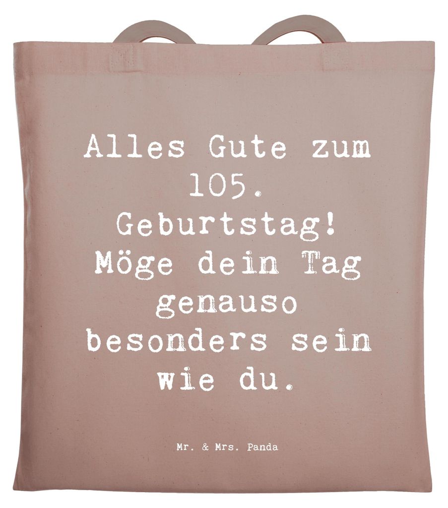 Mr. & Mrs. Panda Jutetasche Spruch 105. Geburtstag - Braun Pastell - Geschenk, besondere Person, Laptoptasche, Jutebeutel, lange Lebensreise, Tote ...
