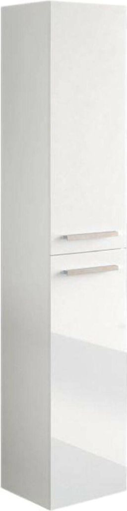 Badezimmersäule Alexandria, Säulenschrank für Badezimmer mit 2 Türen, Hängeschrank mit 2 Einlegeböden, 30x25h150 cm, Glänzend Weiß