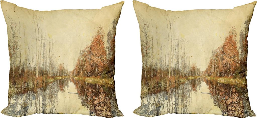 ABAKUHAUS Herbst Kissenbezug Set (2Stück), Bunte Fallen Leaves im Herbst Jahreszeit Design Aquarell-Stil Bäume im Wald, 45 x 45 cm, Mehrfarbig