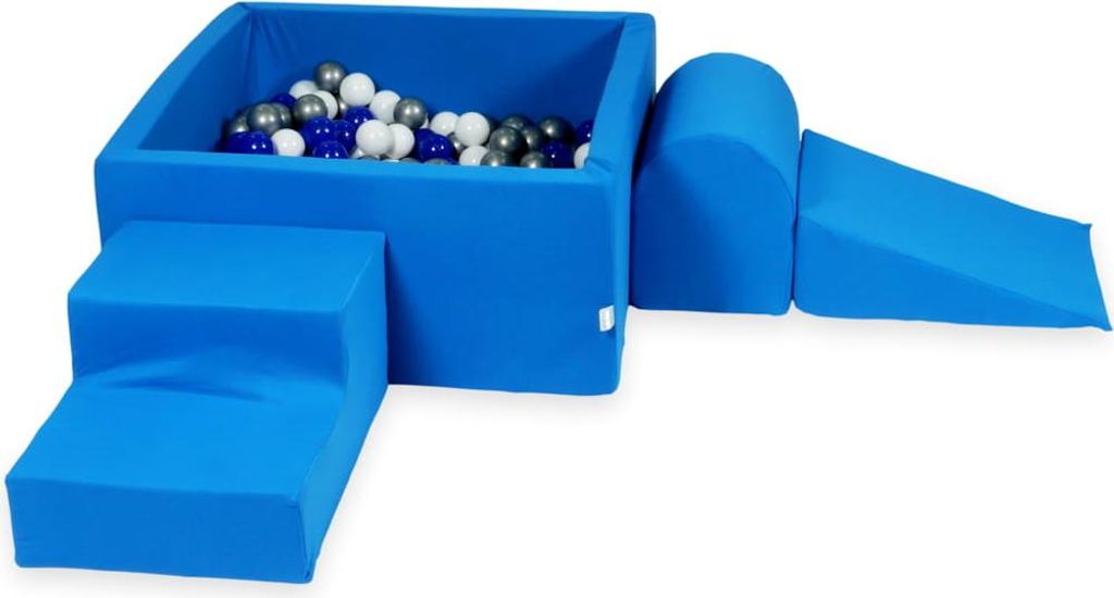 Schaumstoffspielplatz mit quadratischem Pool 90x90x40 blau + 400 Bälle: blau, silber, weiß
