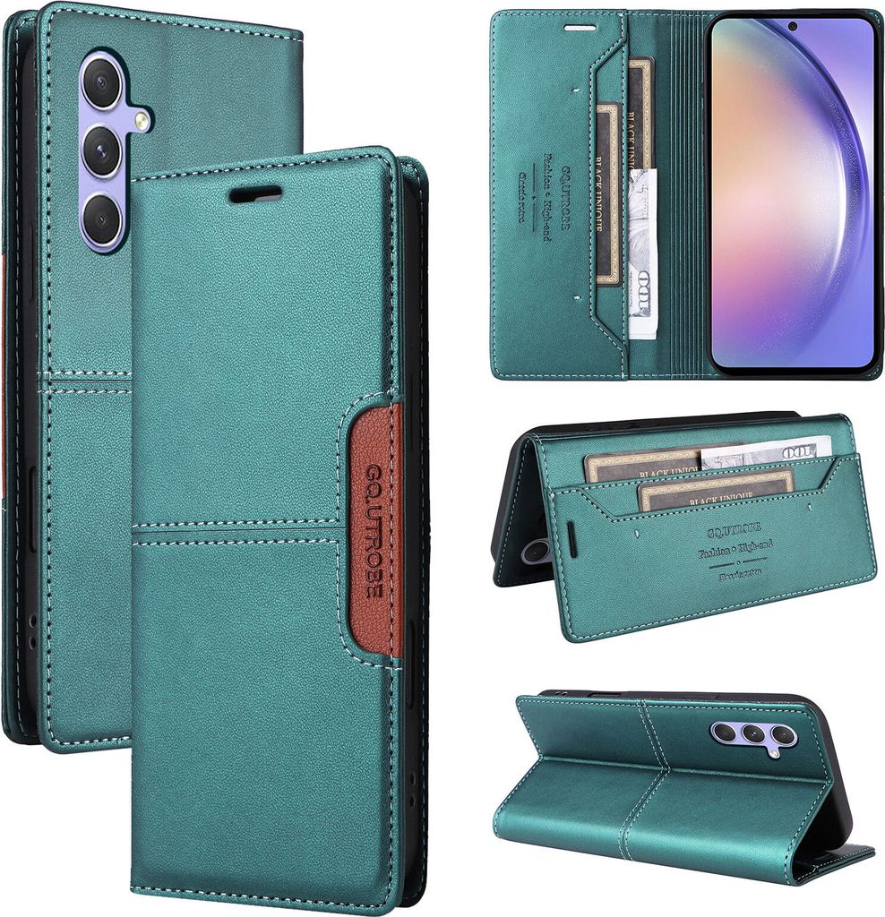 Handyhülle für Samsung Galaxy A54 5G Hülle, Leder Flip Wallet Kartenfach Stand Schutzhülle Grün