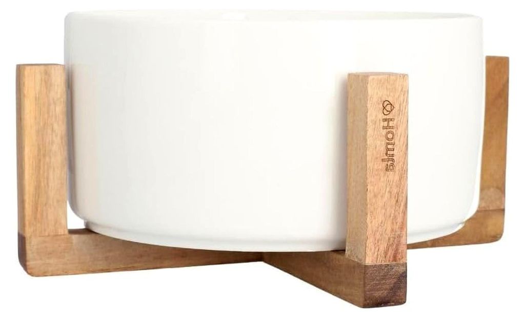 Moderne Salatschüssel Zweiteilig - Ideal für Partys und Bankette - Umweltfreundliche Materialien aus Porzellan und Holz - 20 cm Weiß