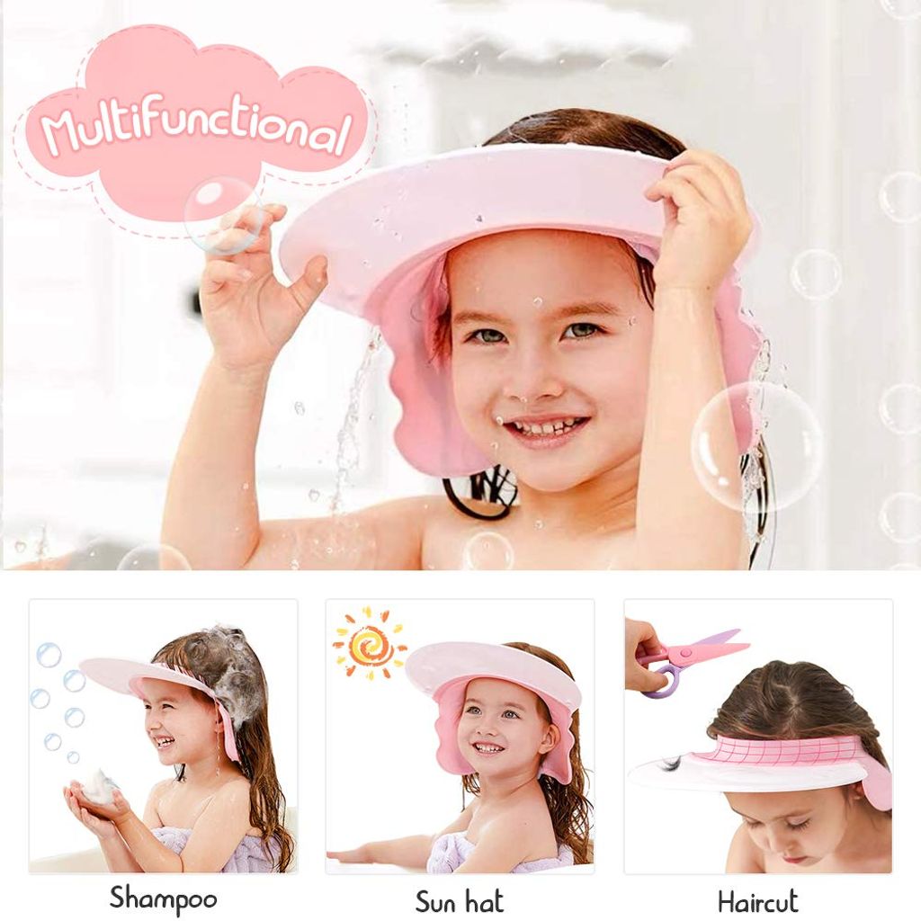 2X Regulierbar Duschhaube Duschkappe Badekappe Augenschutz Mütze für Kinder Baby 