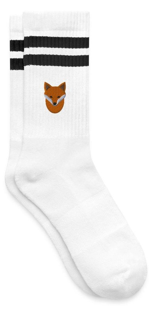 Spreadshirt Gestickter Fuchs Für Naturfans Und Ruhige Köpfe Gestreifte Tennissocken, 37-41, Weiß/Schwarz