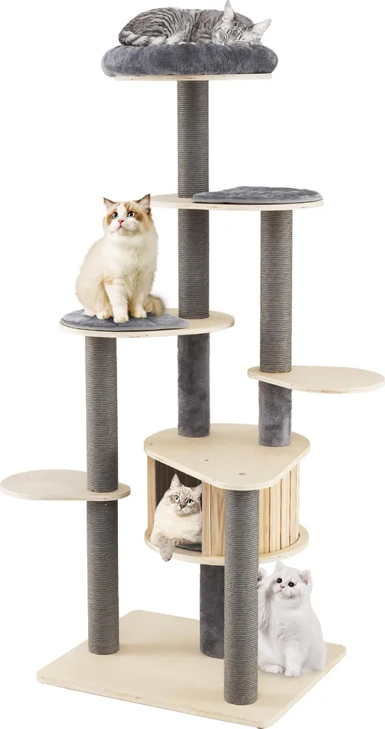 Arbre à chat 172 cm COSTWAY avec troncs épais et tapis amovibles gris