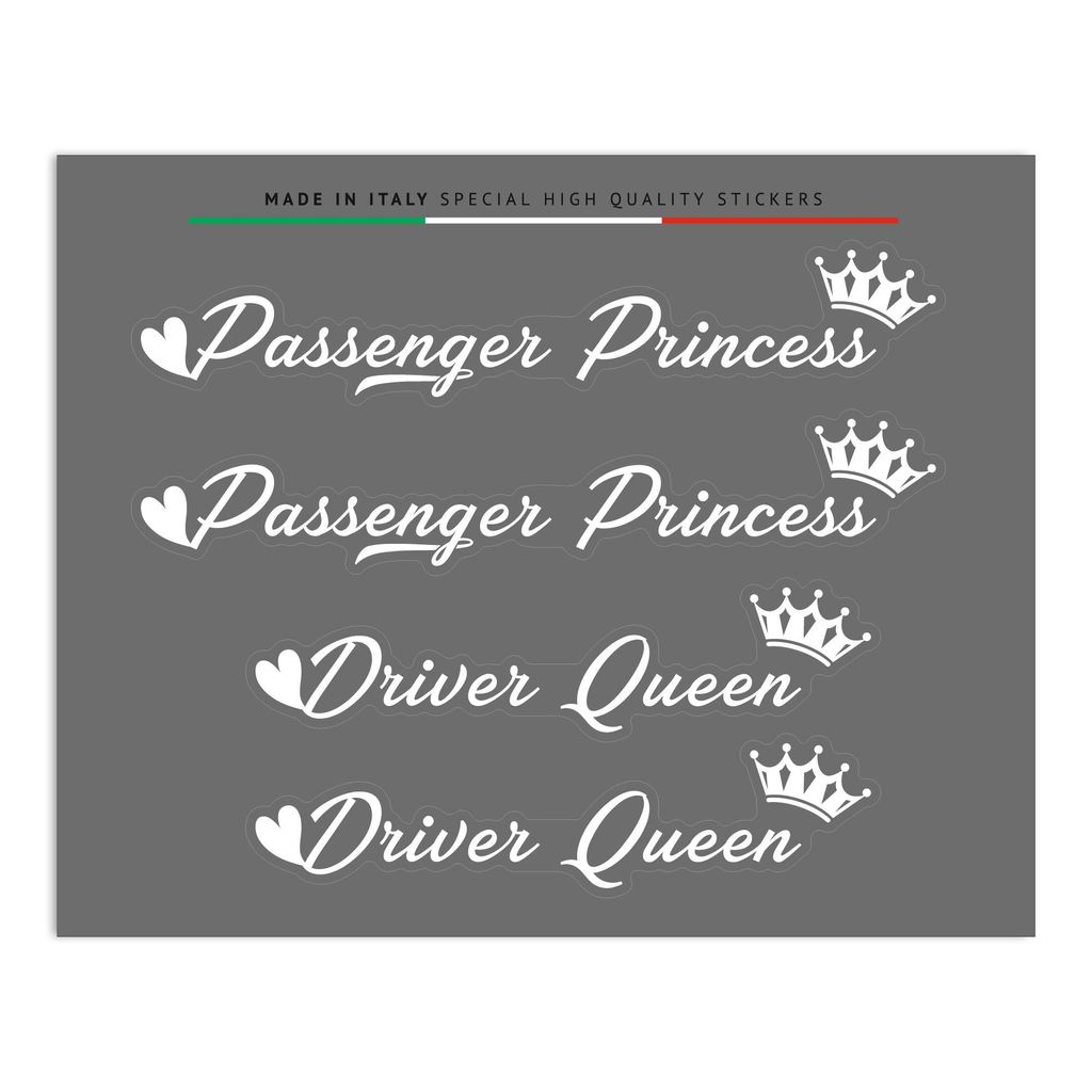 Sticker Passenger Princess & Driver Queen, Set 4 Deko-Sticker, Weiss