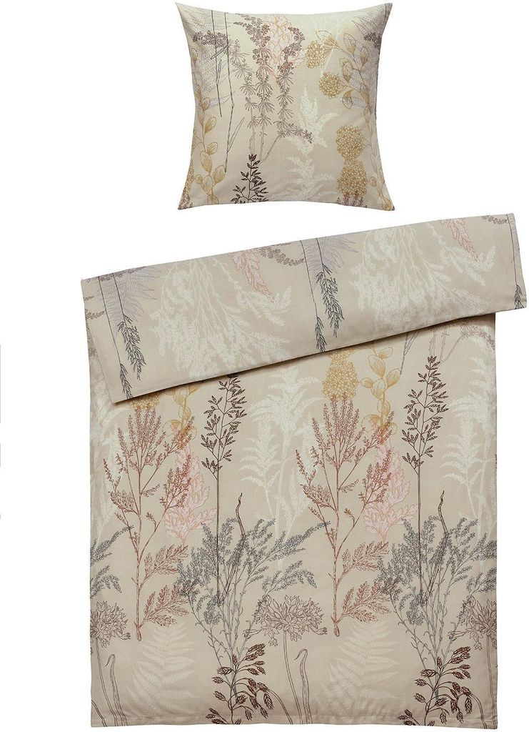 Satin-Bettwäsche - 135 x 200 cm - Beige - Braun - Gelb - Baumwolle - mit Reißverschluss