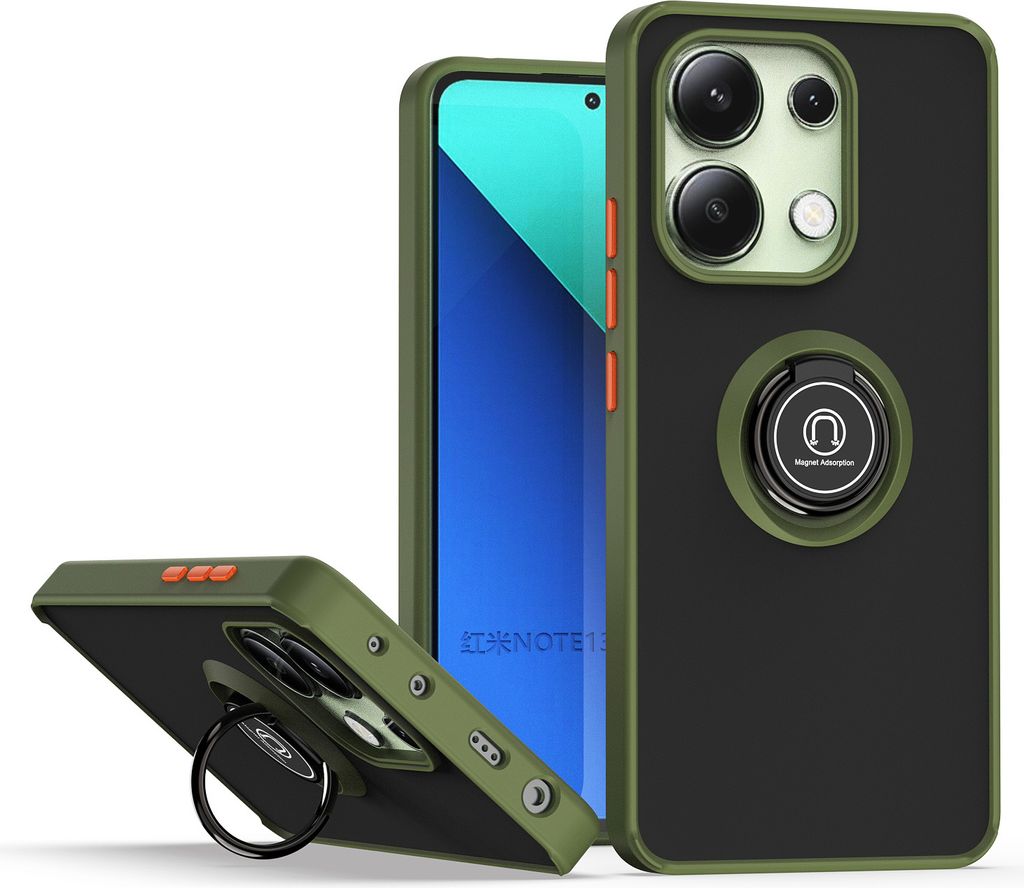 Hülle für Xiaomi Redmi Note 13 4G Ring Halter Ständer Matte Transluzent TPU Bumper Stoßfest Schutzhülle Grün