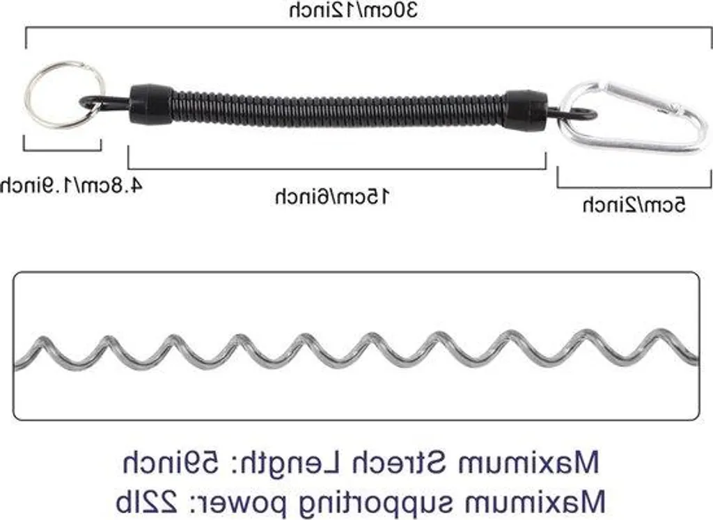 Cordon de sécurité extensible noir pour épuisette et matériel de vol