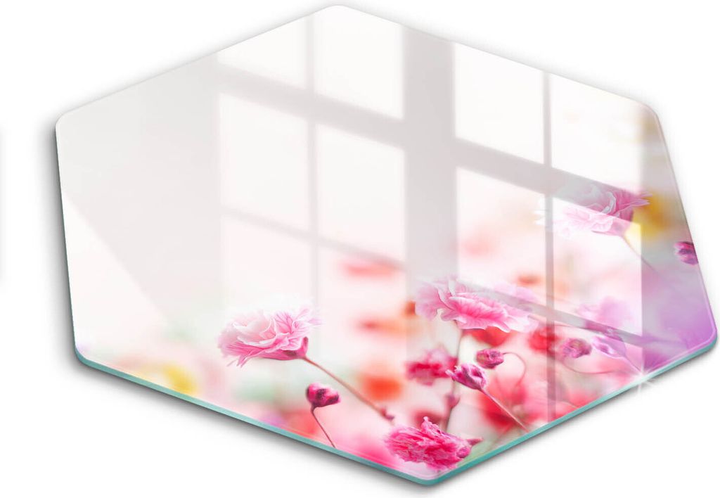 Glasschneideplatte - Herdabdeckplatte - Hexagon 40 cm -Schneidebrett - Spritzschutz - Blumenwiese