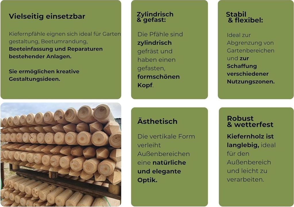 Pali Mezzi In Legno Massello TIMBERMIK – 8 Pezzi Da 7 Cm X 220 Cm, Non Impregnati, Per Recinzioni E Sostegni