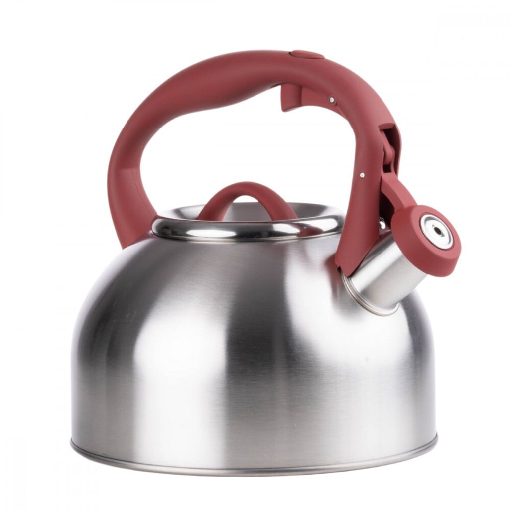Pfeifkessel Flötenkessel aus Edelstahl 2,5L Wasserkessel Wasserkocher silber Induktion Rotgriffe