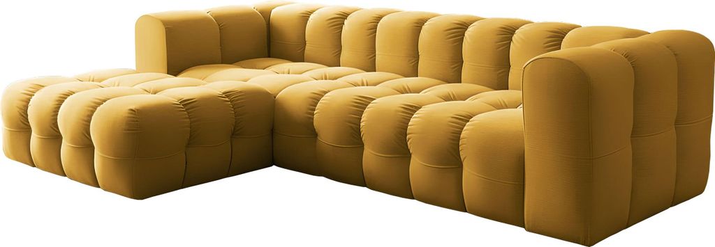 Ecksofa Wohnlandschaft in L-Form Links – Groß XXL Loungesofa 290 × 193 × 75 cm für 5-6 Personen – Skandi-Design, Freistehend – Senfgelber...