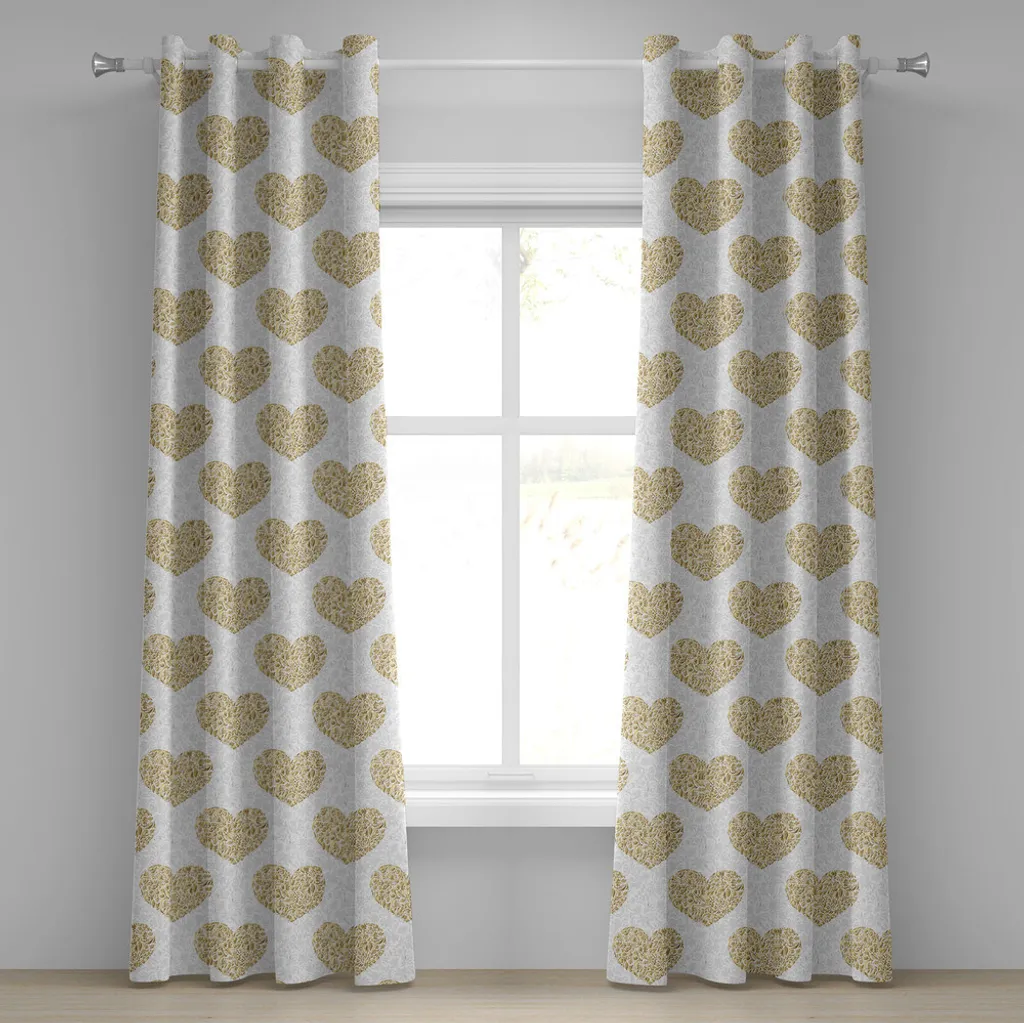 Rideau gris motif cœur et feuilles 280x245 cm avec œillets métalliques