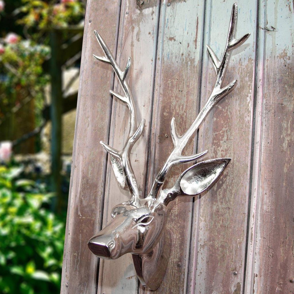 Kopfbüste als Wanddekoration, Groß, Hirsch, Wanddeko, Aluminium