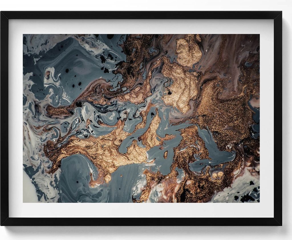 Goldene Felsstruktur– Wandbild mit Rahmen – Gerahmtes Bild – Wanddekoration – 80x60 cm – Schwarz Rahmen