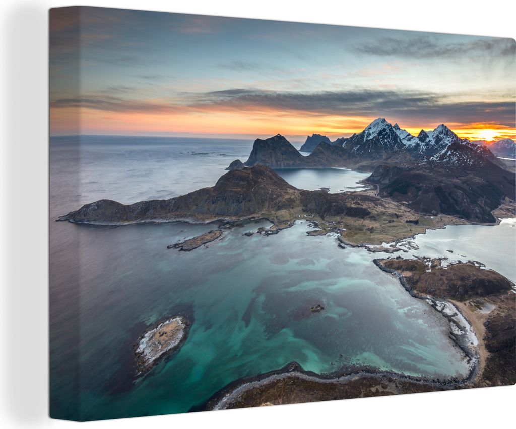 OneMillionCanvasses - Leinwandbilder - 140x90 cm, Fjorde bei Sonnenaufgang in Norwegen, Wandbilder Kunstdruck Wanddekoration - Foto auf Leinwand ...