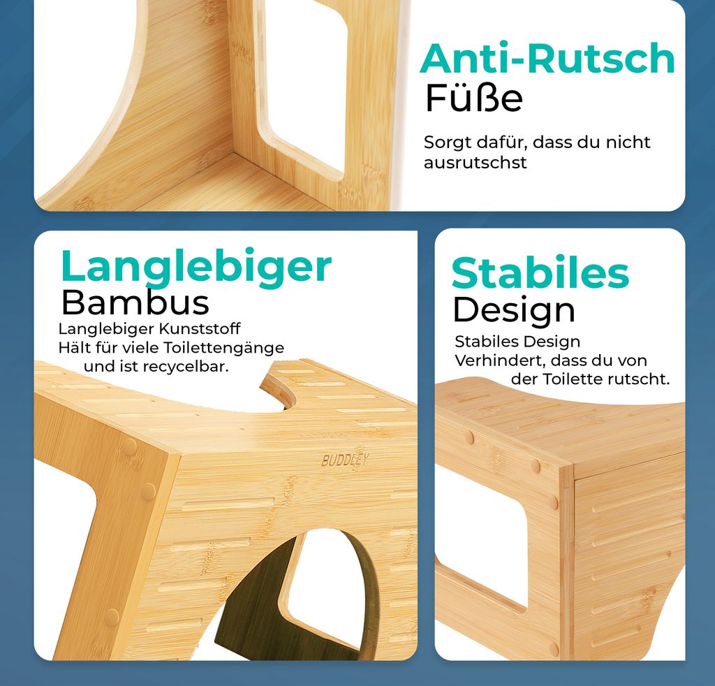 Bambus Toilettenhocker 37x20x17cm - Ergonomischer WC Hocker Für Bessere Stuhlgang