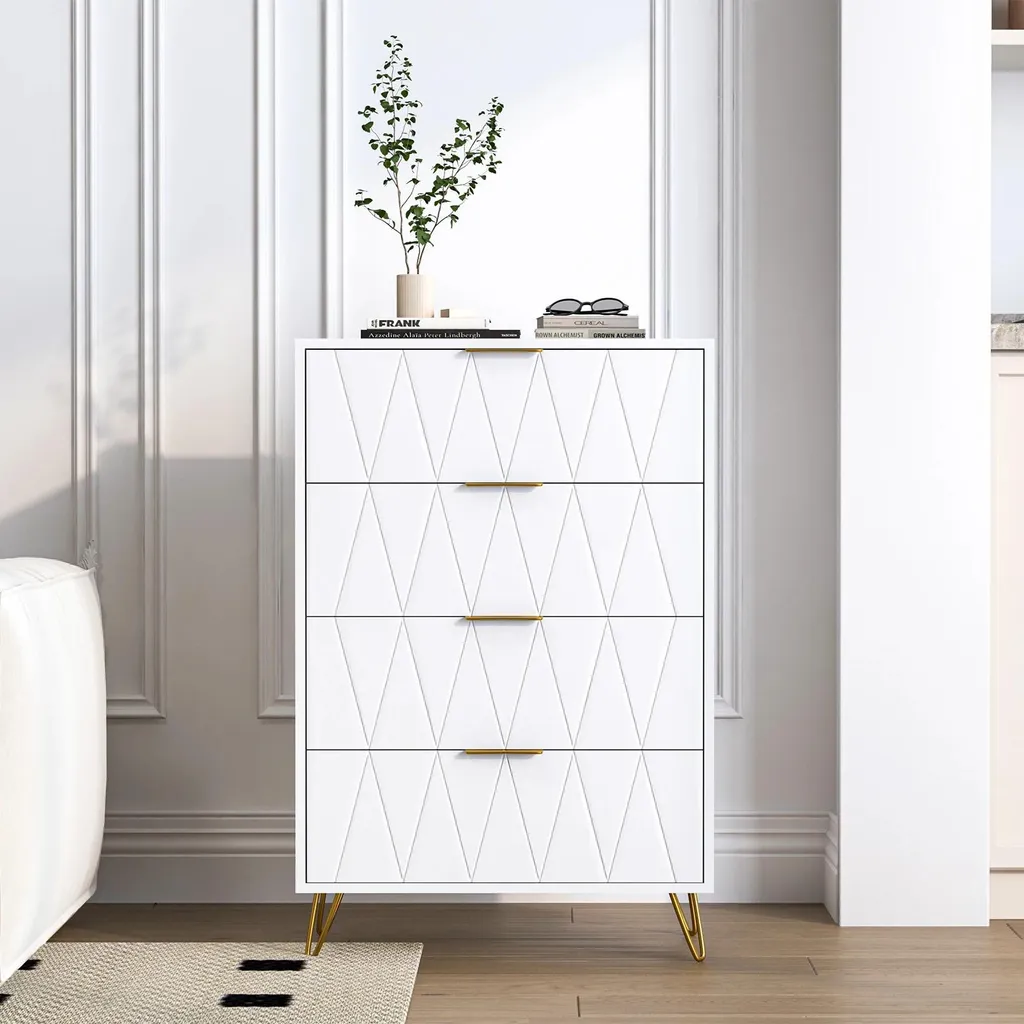 Commode 4 tiroirs blanche design moderne minimaliste série Épure L80cm