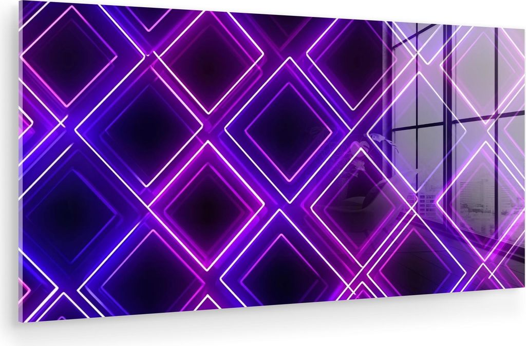 MuchoWow Glasbilder - Bilder auf Wandbild - Foto auf Glas Spiele - Diamanten - Neon - Lila 120x60 cm Wanddekoration aus Glas - Acrylglasbild - Acry...