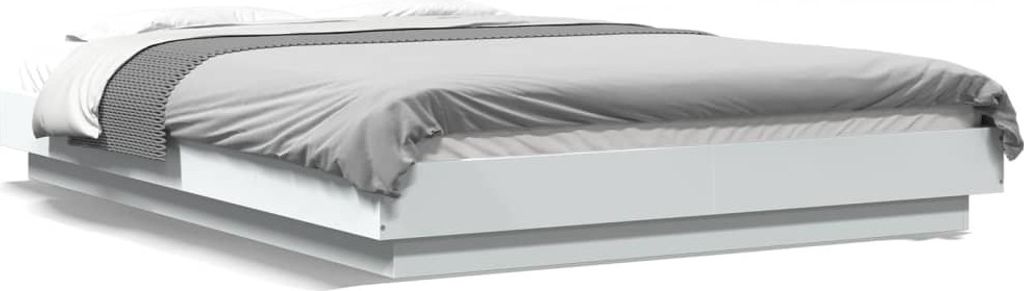(NEU 2026) Bettgestell moderne, mit LED Weiß 135x190 cm - Holzwerkstoff - Klassische Betten - 50 kg