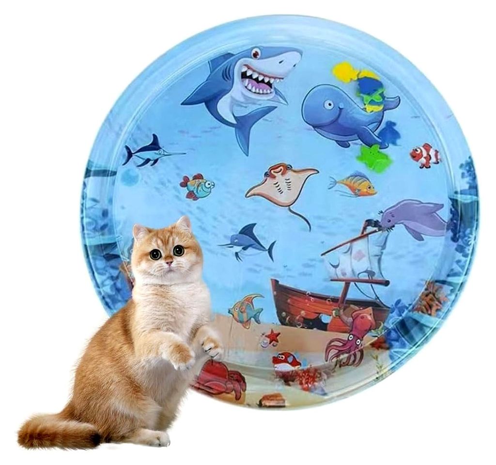 Φ100cm Sensorische Wassermatte für Katzen, Wassermatte für den Sommer, Wassersensorische Spielmatte, Verdickte 55 Seiden Spielwasser-Sensormatte...