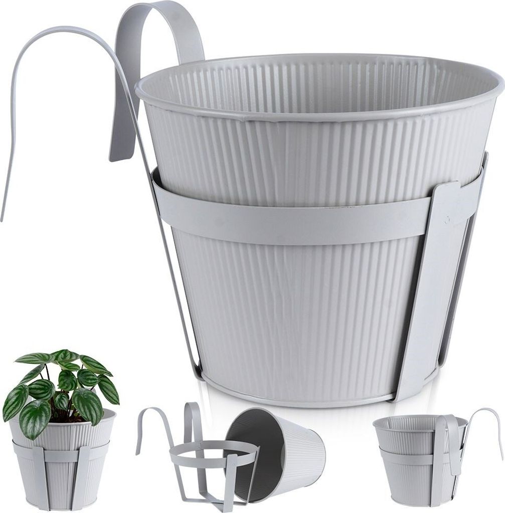 Vilde Balkon-Blumentopf Hängetopf Übertopf aus Metall grau 20 cm