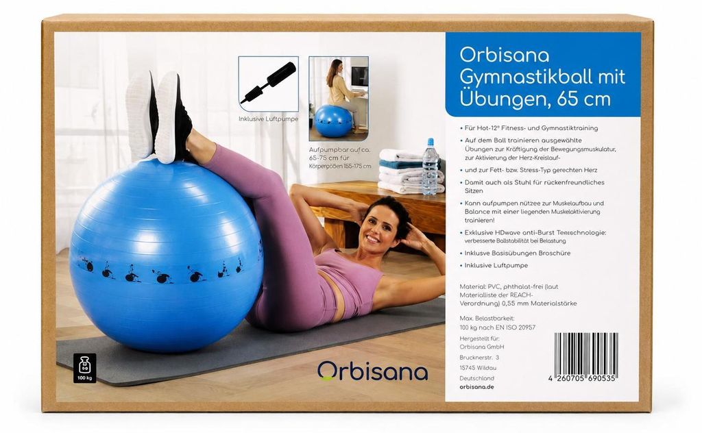 Orbisana Gymnastikball Fitnessball Sitzball Yoga Pilates Produktbild 