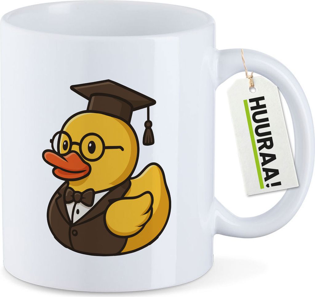 Huuraa Kaffeetasse Quietscheente Professor Gummiente Lehrer 330ml Weiß Keramik Kaffeebecher Geschenkidee