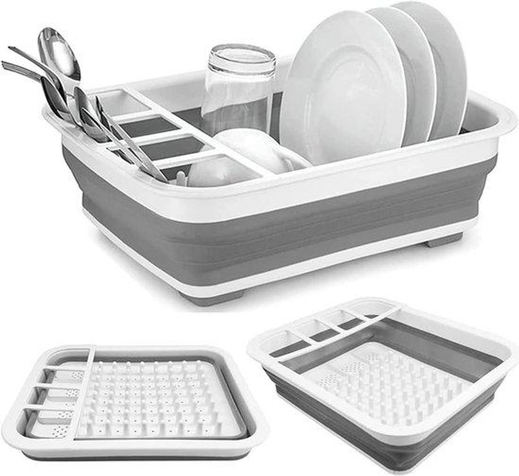 Ultiluxe Afdruiprek - Faltbares Camping Abwaschgestell - 36 x 31 x 5 cm - Küchenorganizer - Platzsparend - Grau/Weiß