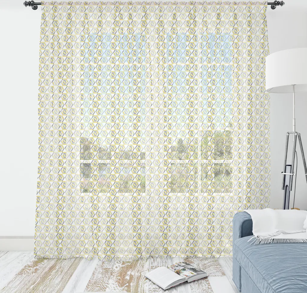 Wall Decor Futuristico Abakuhaus: Arazzo Esagonale Giallo e Grigio