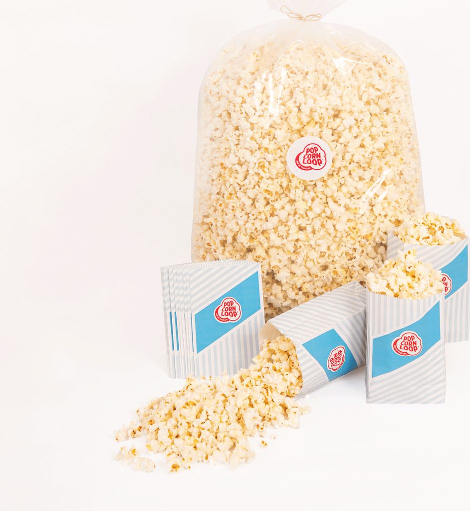 Popcorn Sack salzig 1,4 kg ca. 50L + 35 Stk. Popcorntüten S Produktbild 