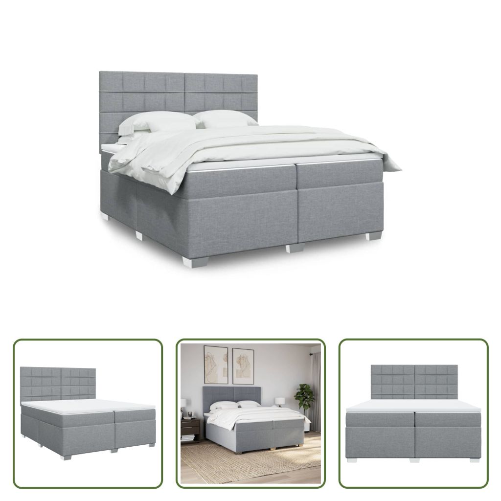 The Living Store Boxspringbett mit Matratze Hellgrau 200x200 cm Stoff