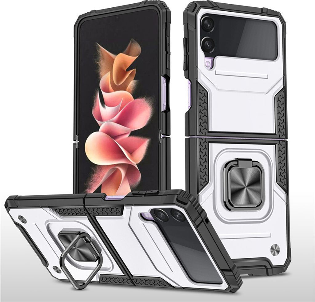 Outdoor SchutzHülle Für Samsung Galaxy Z Flip 4 Handy Flip Tasche PC Handyhülle Silber
