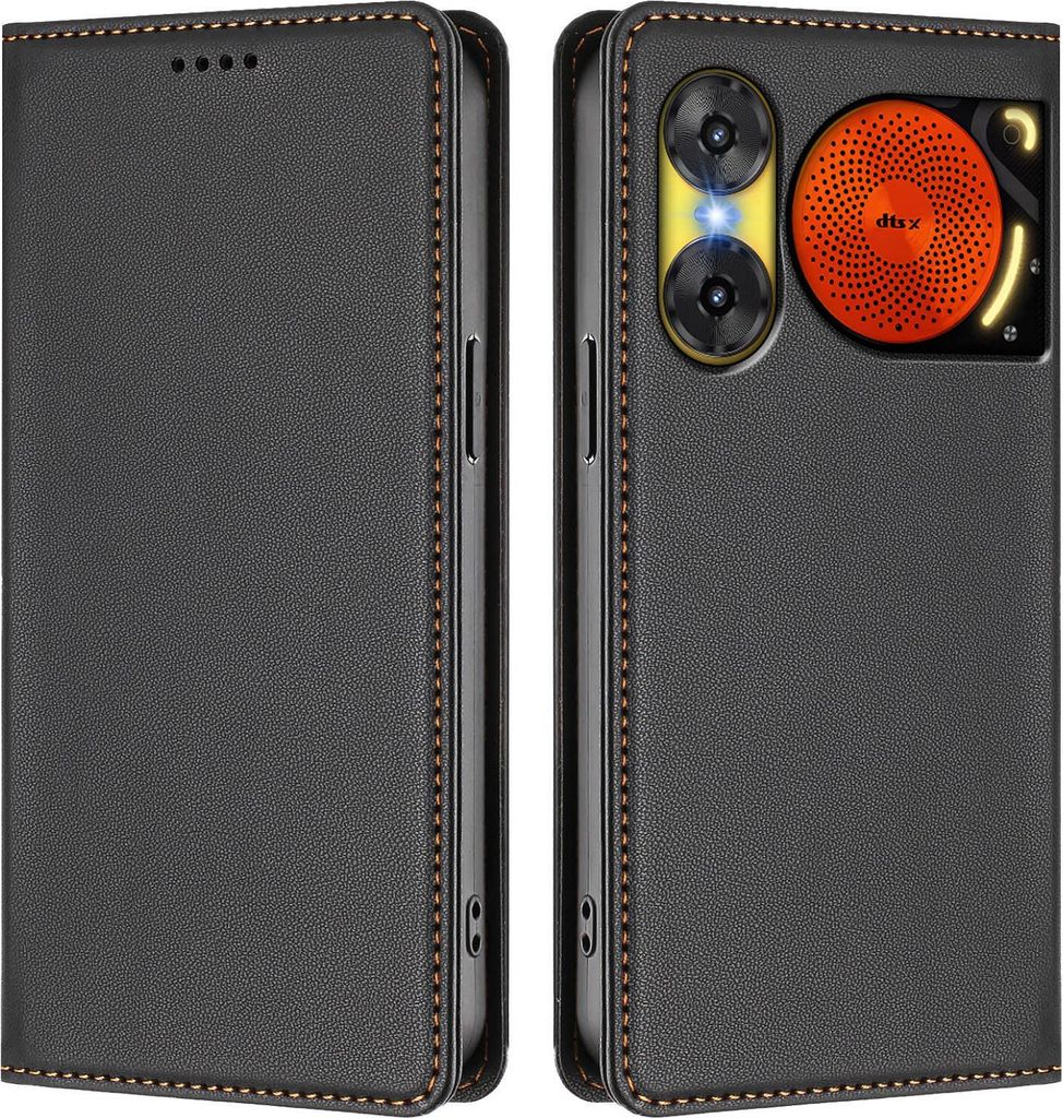 Handyhülle für ZTE Nubia Music 2, Kunstleder Klapphülle Stoßfeste Magnetische Hülle mit Ständer Schwarz