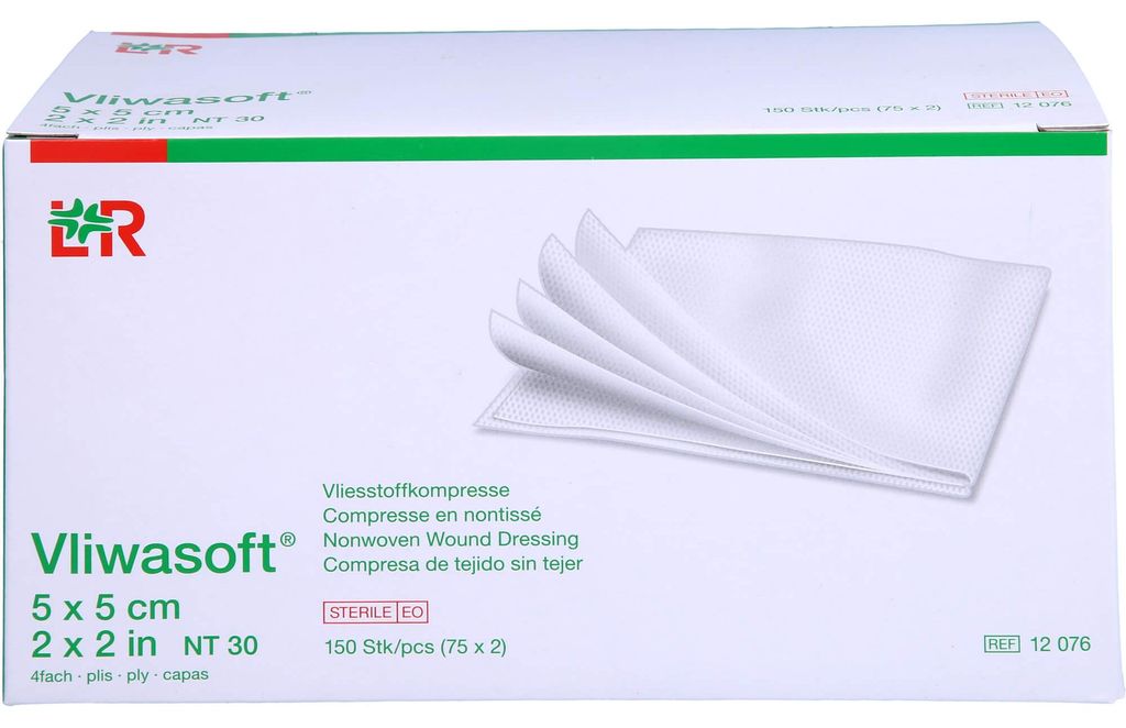 Vliwasoft netkané komprese sterilní 5 x 5 cm 4vrstvé, 150 Obrázek produktu 